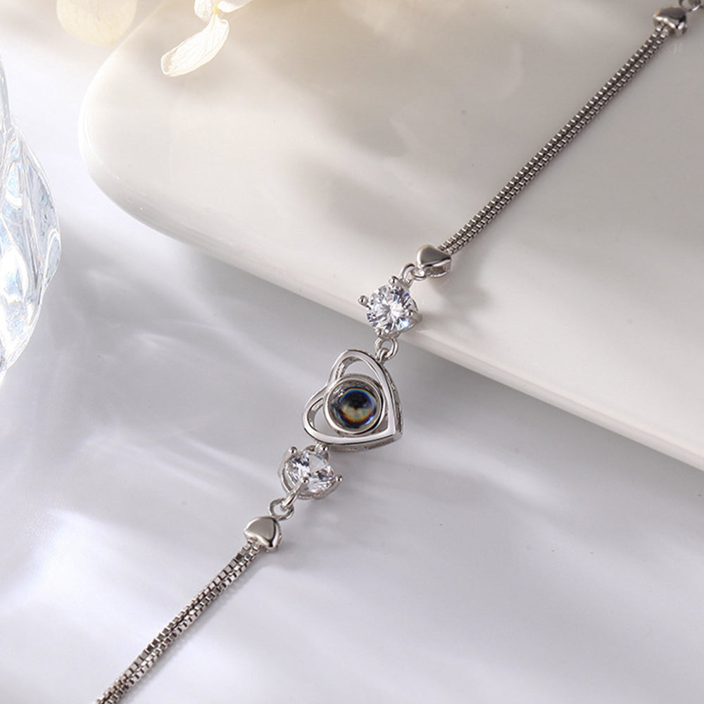 Bracelet personnalisé en argent sterling 925 avec projection de photo en forme de cœur
