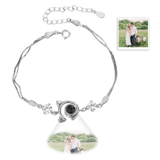 Personalized cat bracelet with photo projection in 925 sterling silver