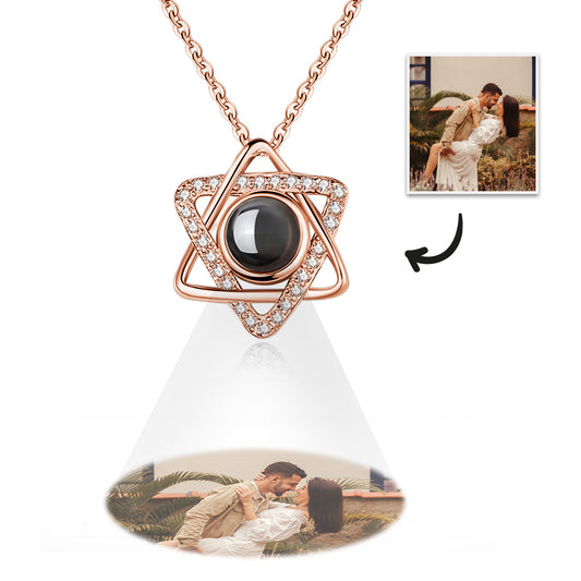Personalized hexagram pendant necklace with photo projection in 925 sterling silver