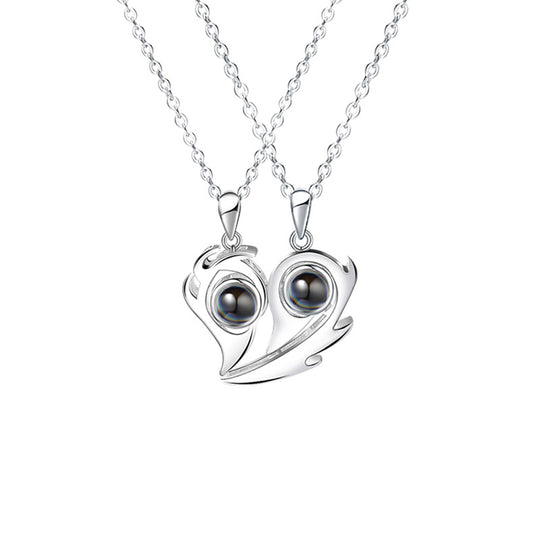 Personalized magnetic heart photo necklace for couples in S925 silver