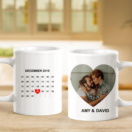 Personalized calendar mugs with name and photo (Heart)