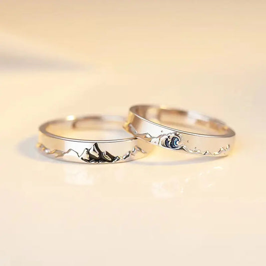 Matching adjustable rings for couples - Mountain and Ocean