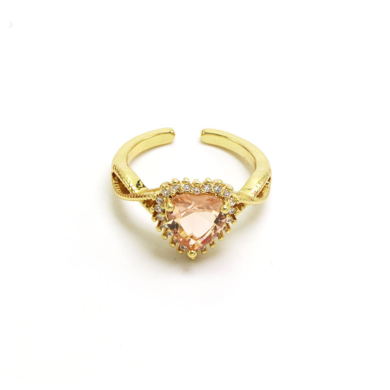 Bague ouverte en cuivre avec diamant en forme de cœur