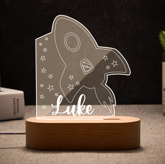 Personalized rocket-shaped name table lamp for children's room