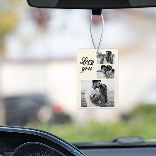 Personalized rectangular car air freshener with photo collage