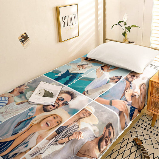Personalized duvet cover with photo collage for a single bed