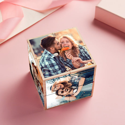 Personalized wooden cube with decorative photo