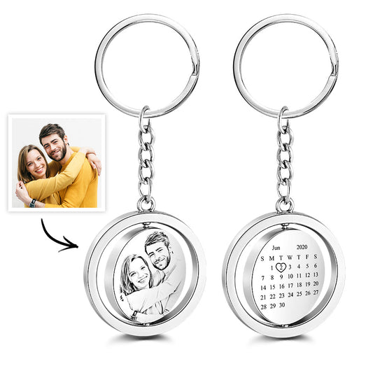 Personalized photo calendar keychain with special date
