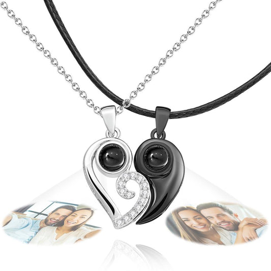 Two personalized heart-shaped projection necklaces