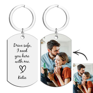 Custom Photo Key Chain Engraved - Drive Safe