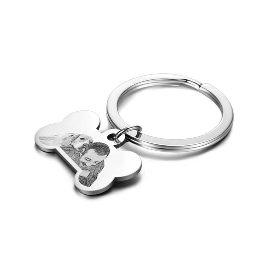 Personalized photo keychain in the shape of a bone