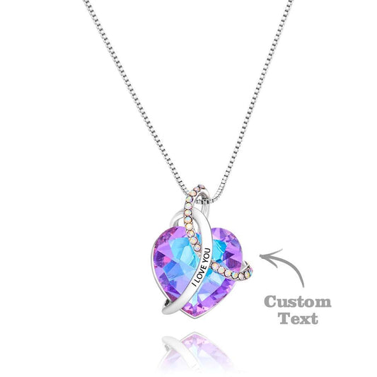 Personalized heart-shaped crystal engraved necklace