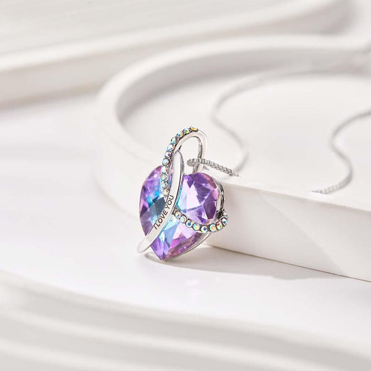 Personalized heart-shaped crystal engraved necklace