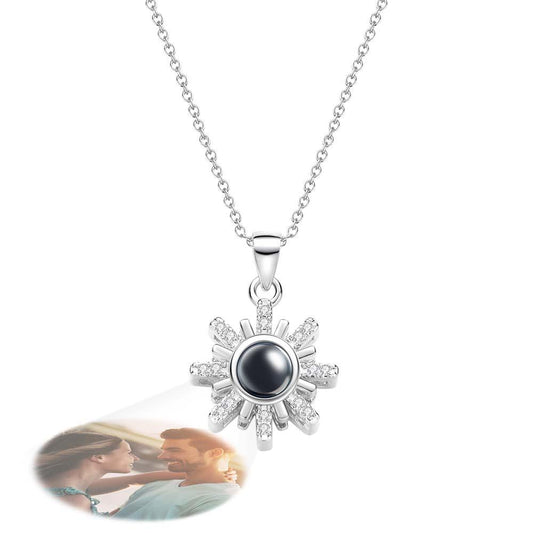 Personalized Sunflower Diamond Photo Projection Necklace
