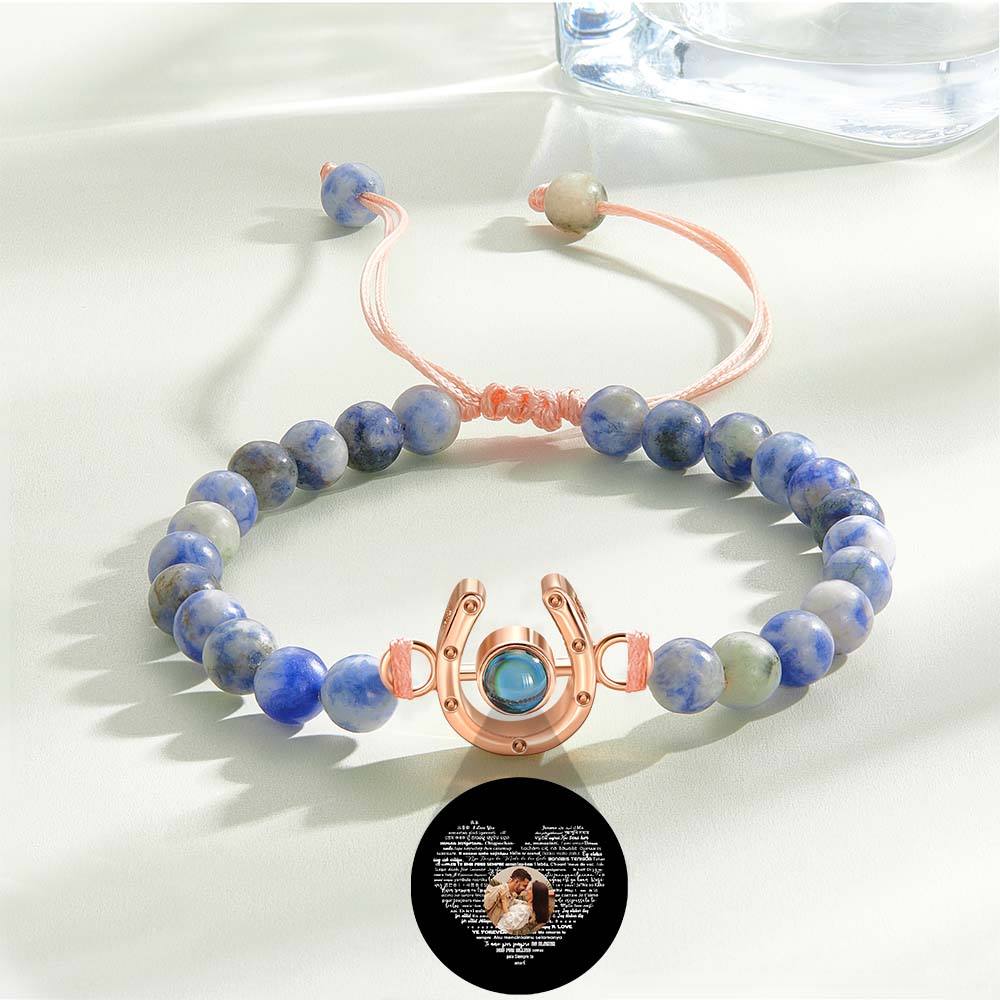 Bracelet personnalisé en forme de fer à cheval avec projection photo