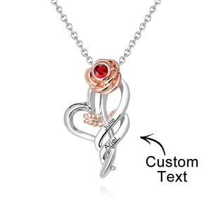 Personalized Rose Necklace with Red Birthstone