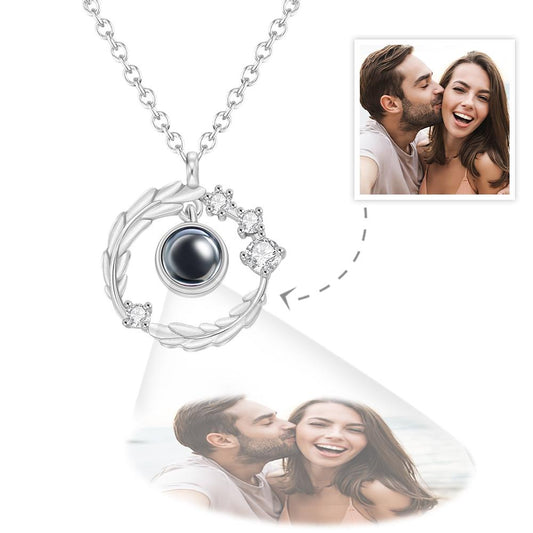 Personalized necklace with photo projection and 925 sterling silver crown