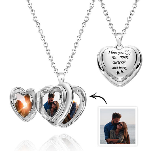 Personalized photo locket necklace "I love you to the moon and back" 4 Photos