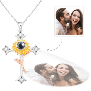 Personalized Cross Flower Photo Projection Necklace