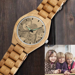 Personalized Engraved Wooden Men's Photo Watch 45mm 2