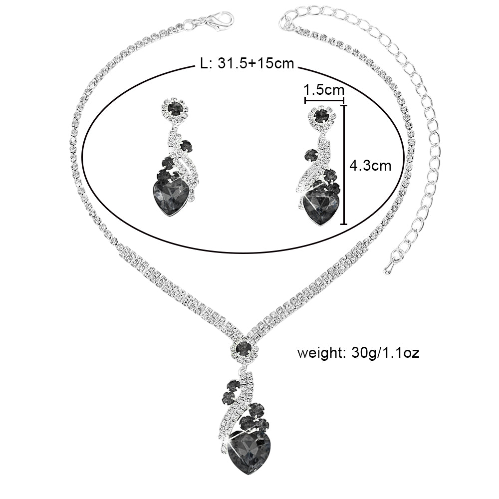 Heart-shaped rhinestone necklace and earrings