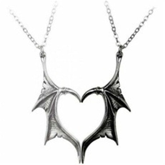 Personalized matching necklaces for couples, devil wing design