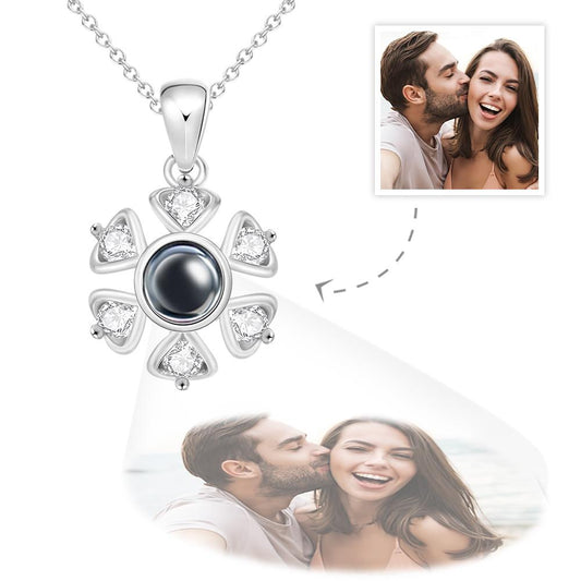 Personalized projection necklace with flower photo in 925 sterling silver
