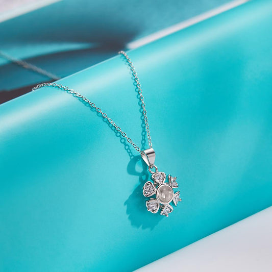 Personalized projection necklace with flower photo in 925 sterling silver