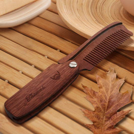 Personalized wooden beard comb with text