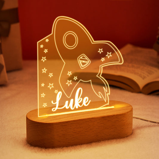 Personalized rocket-shaped name table lamp for children's room