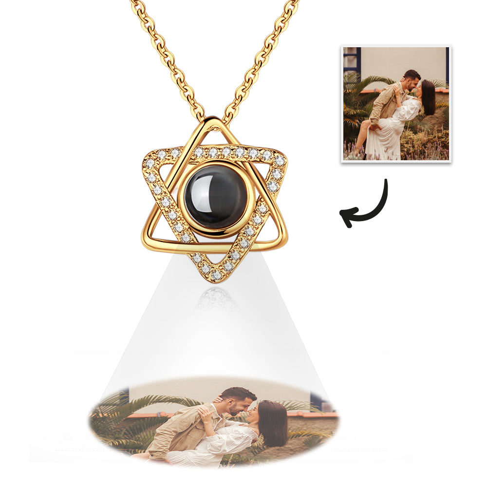 Personalized hexagram pendant necklace with photo projection in 925 sterling silver