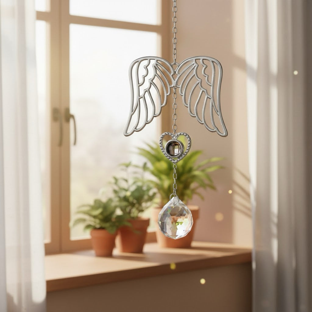 Custom car decoration with suncatcher and guardian angel photo projection