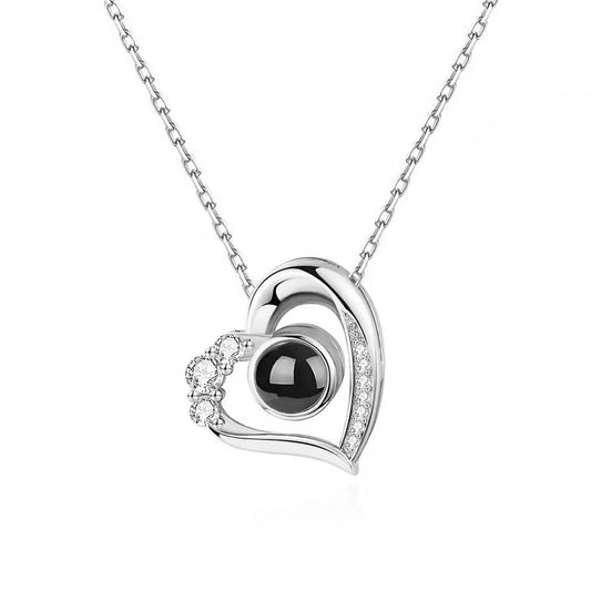Personalized heart-shaped projection necklace in 925 sterling silver