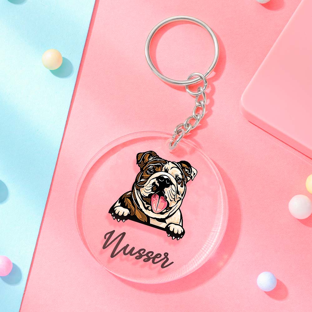 Porte-clés personnalisé avec nom et chien, en acrylique