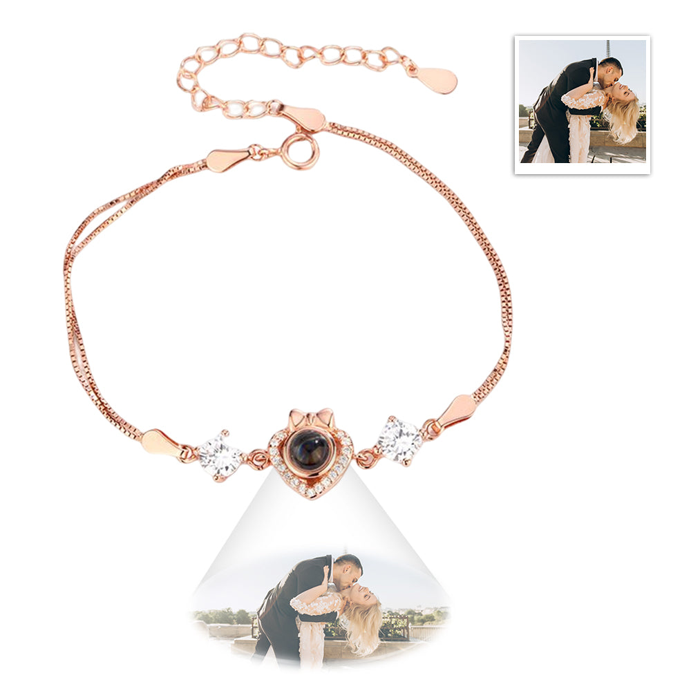 Bracelet à projection  personnalisé en forme de cœur et nœud papillon en argent sterling 925