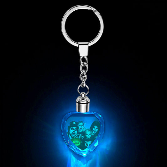 LED light-up heart-shaped keychain with personalized photo