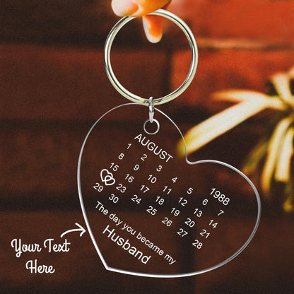 Personalized calendar keychain "The day you became"