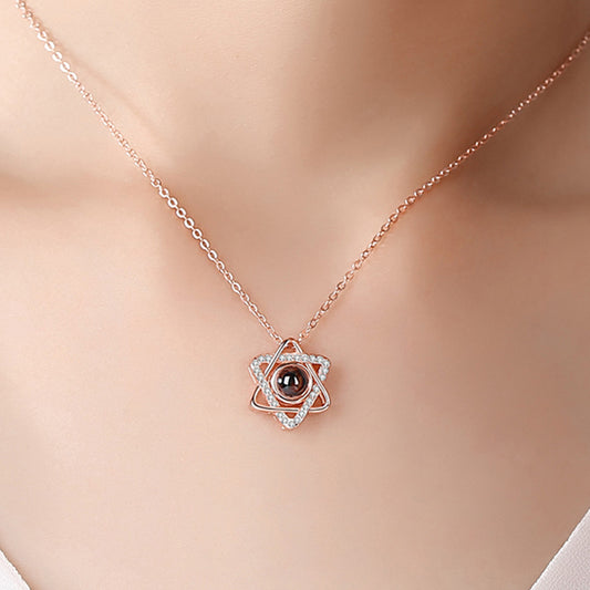 Personalized hexagram pendant necklace with photo projection in 925 sterling silver