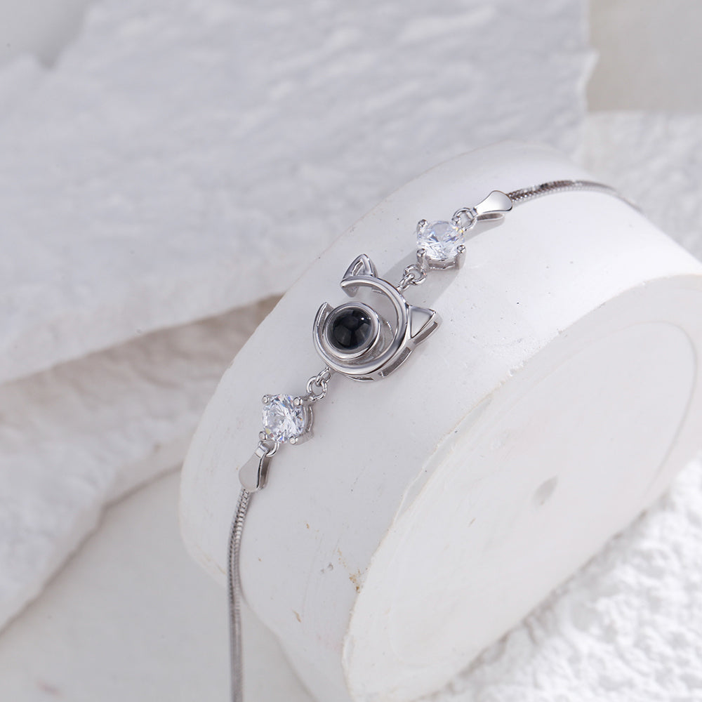 Bracelet chat personnalisé avec projection de photo en argent sterling 925