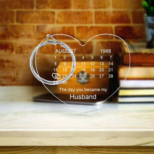 Personalized calendar keychain "The day you became"