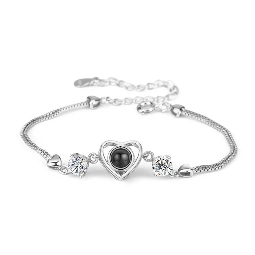 Bracelet personnalisé en argent sterling 925 avec projection de photo en forme de cœur