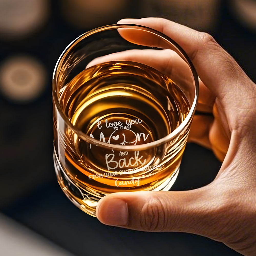 Verre à whisky personnalisé « Je t'aime jusqu'à la lune et retour »