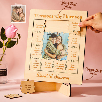 Personalized acrylic wood puzzle with photo and name "12 reasons why I love you"