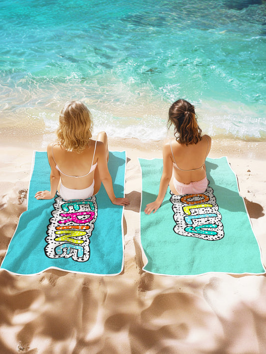 Personalized Dalmatian polka dot beach towel with rainbow name