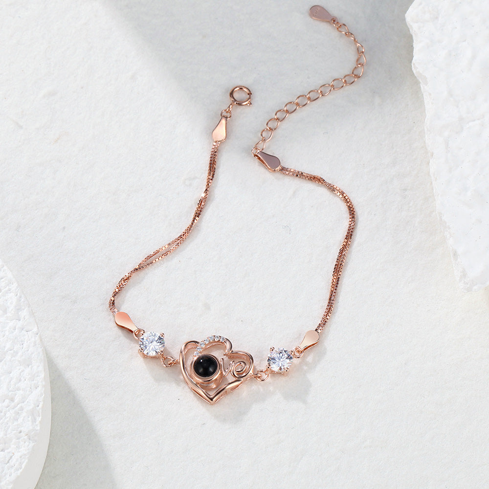 Personalized heart-shaped bracelet with projection in 925 sterling silver