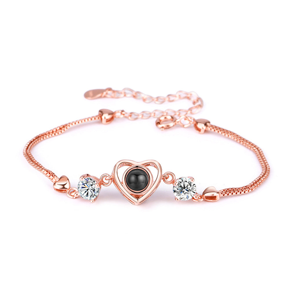 Bracelet personnalisé en argent sterling 925 avec projection de photo en forme de cœur