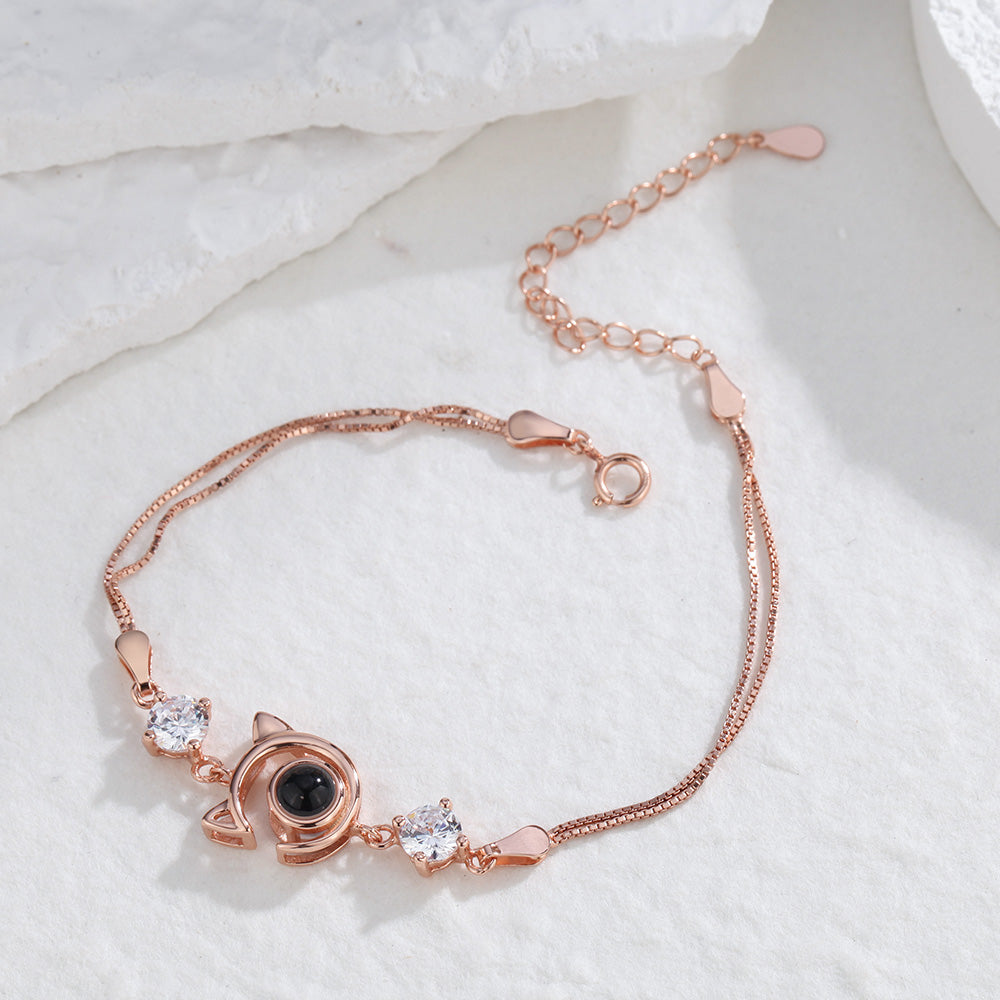 Bracelet chat personnalisé avec projection de photo en argent sterling 925