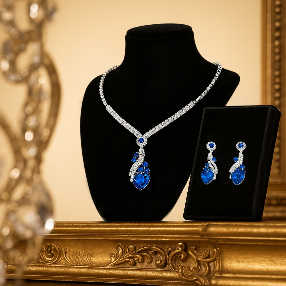 Heart-shaped rhinestone necklace and earrings