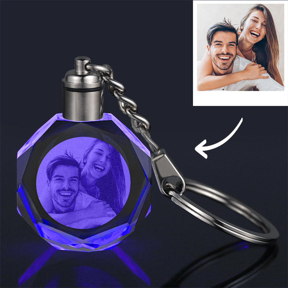 Porte-clés octogonal en cristal personnalisé avec photo