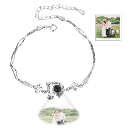 Bracelet chat personnalisé avec projection de photo en argent sterling 925